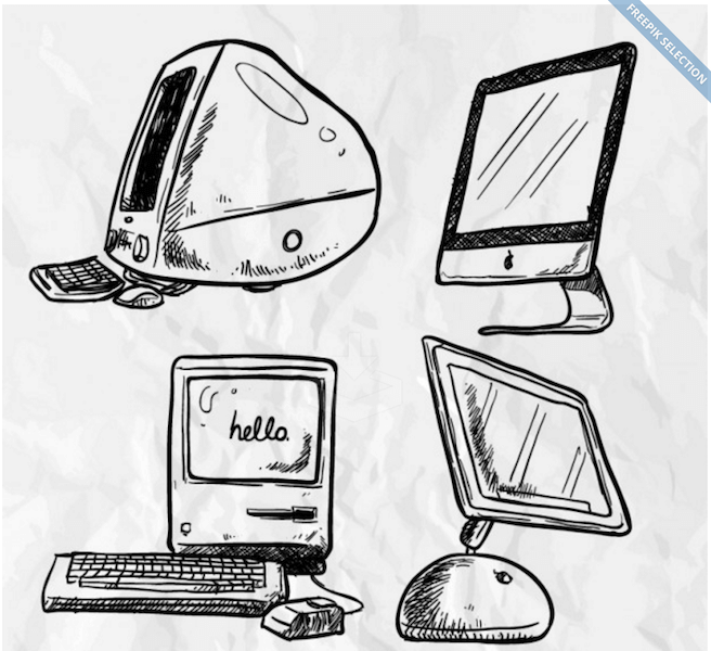 Vecteurs d'ordinateur Apple dessinés à la main