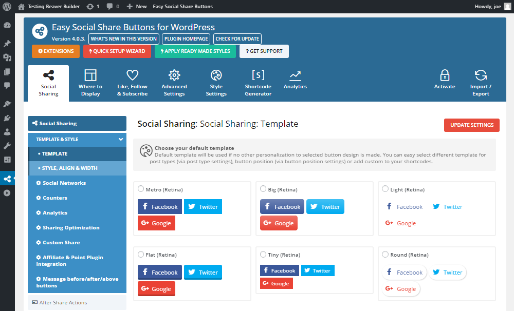 Interfață utilizator plugin