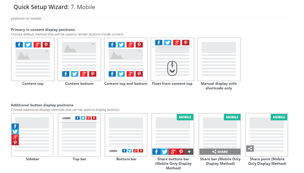 Opțiuni pentru afișarea butoanelor mobile
