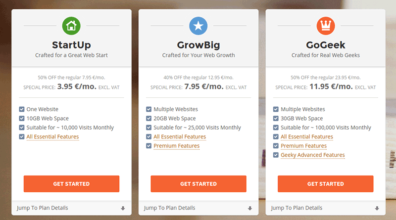 Plans d'hébergement SiteGround