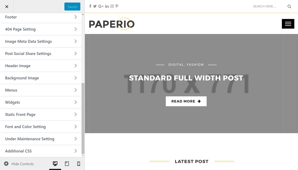 Benutzerdefinierte Paperio-Optionen