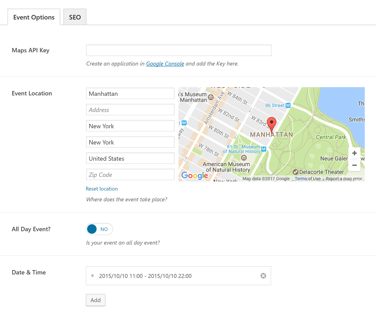 Die wichtigsten Event-Optionen
