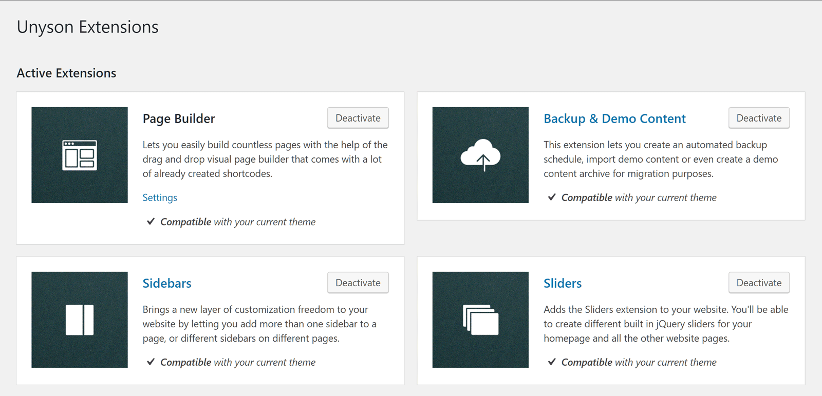Die zentralen Unyson-Erweiterungen