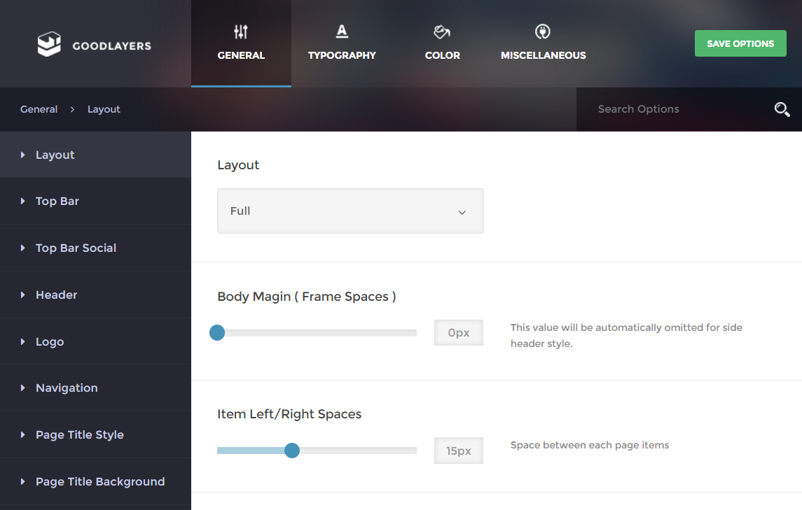 Панель управления бесконечным обзором темы