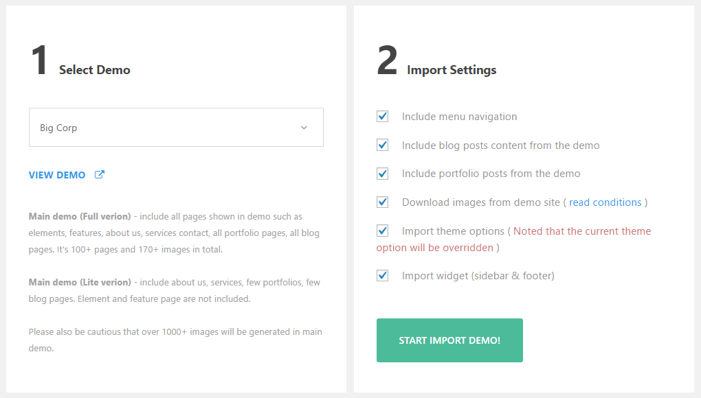 Импорт демоверсии Infinite Theme Review