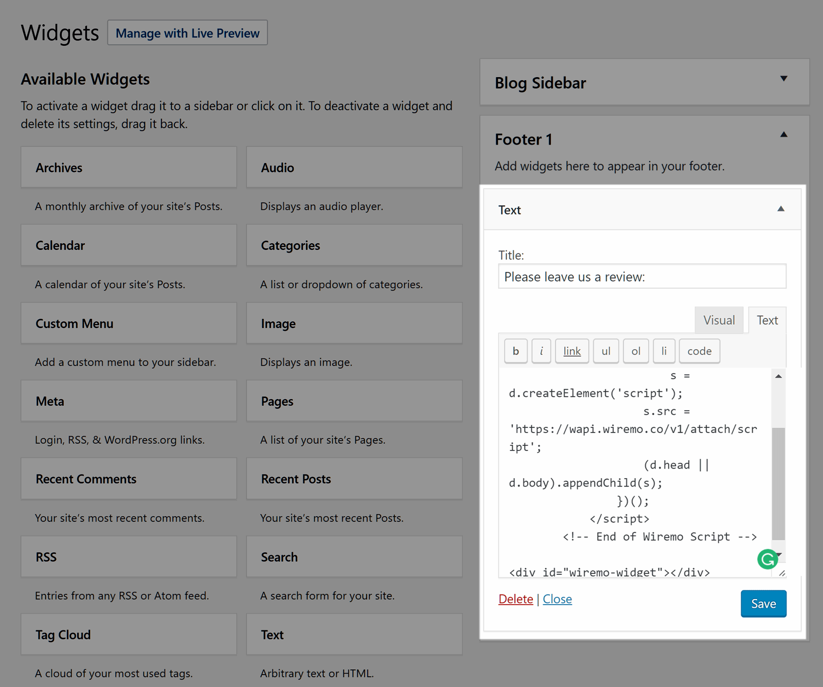 WordPressウィジェット