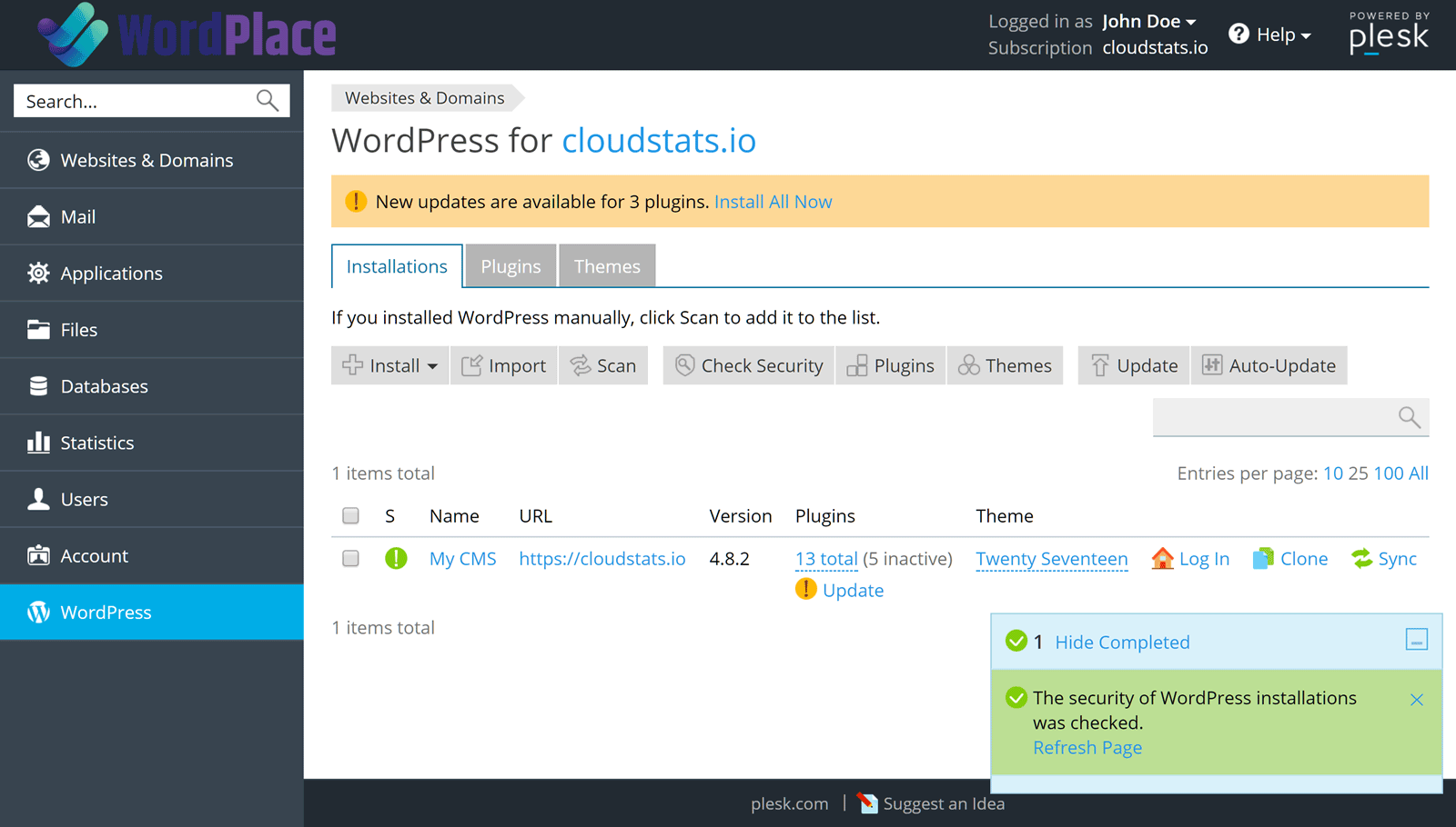 Plesk-Systemsteuerung
