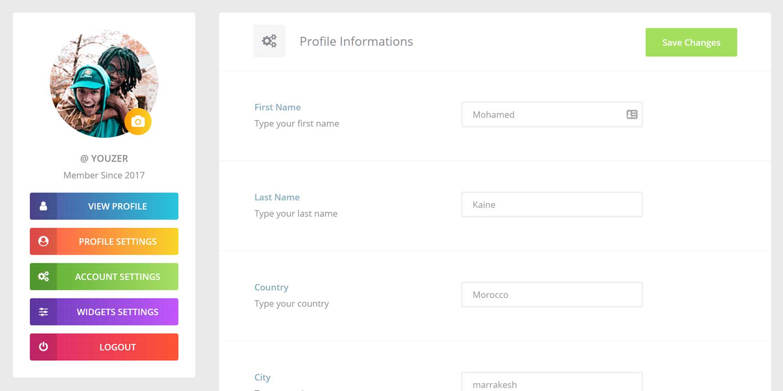 Youzer Modifier le profil