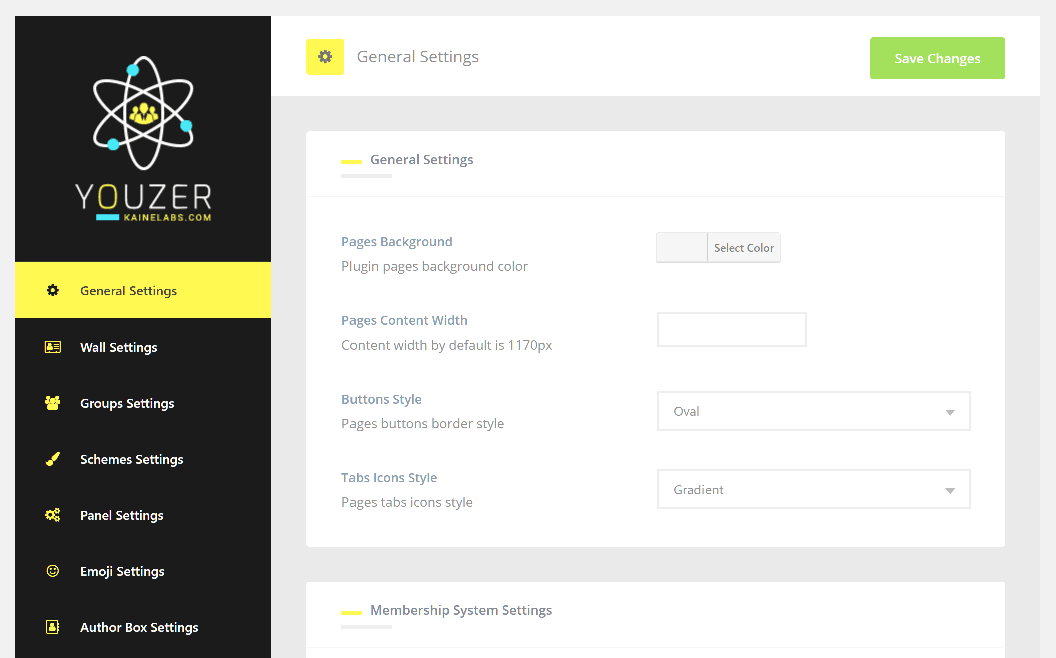Panneau d'administration Youzer