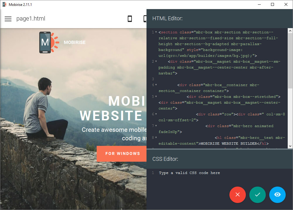 Mobirise 審查代碼編輯器