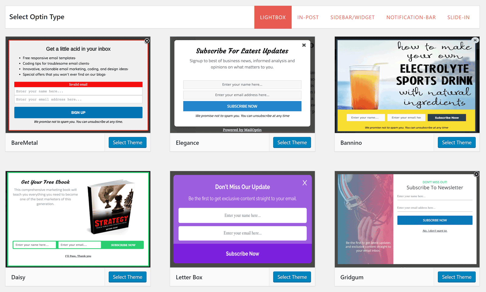 Modelos de pop-up MailOptin