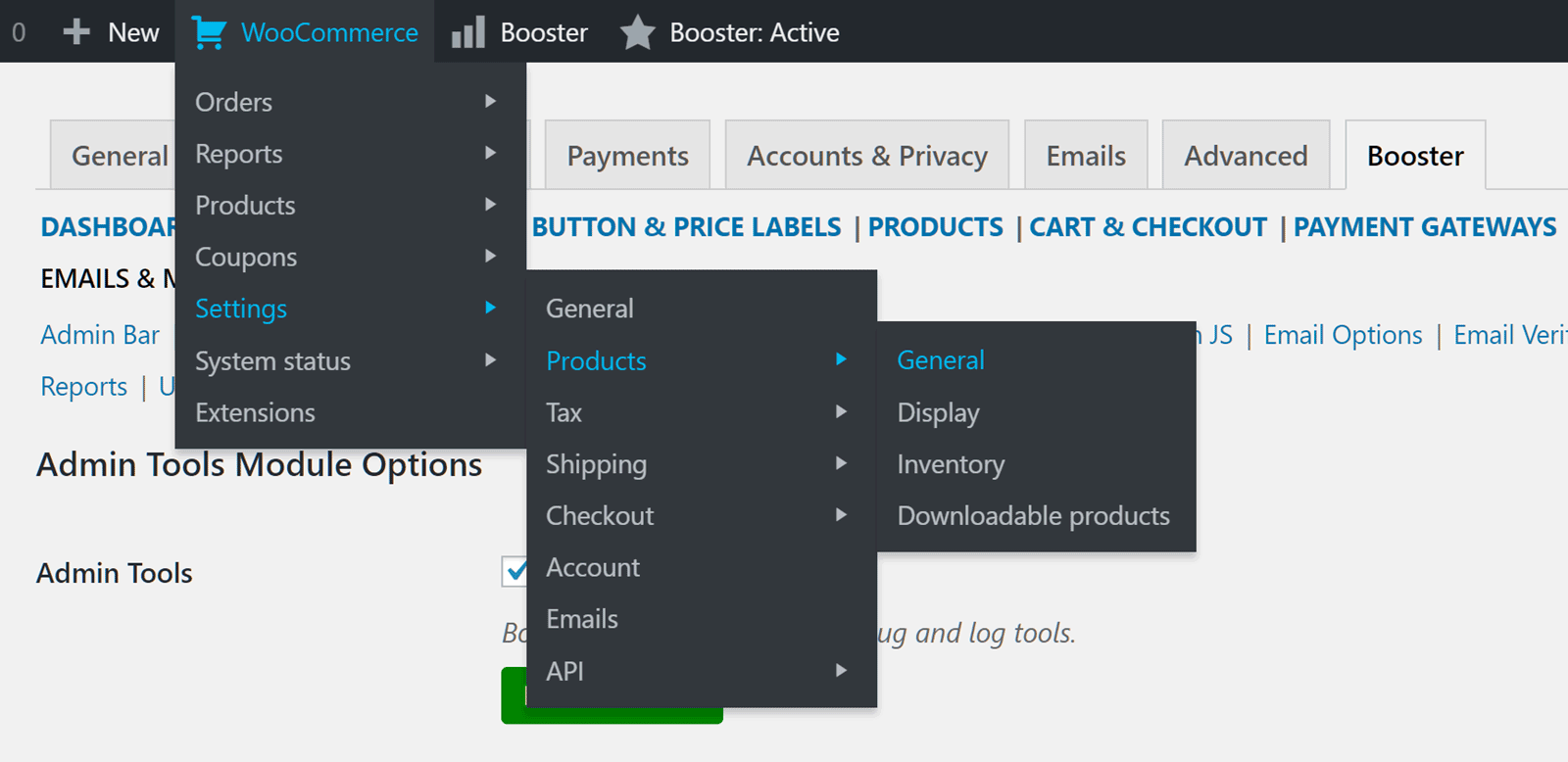 Bara de administrare WooCommerce
