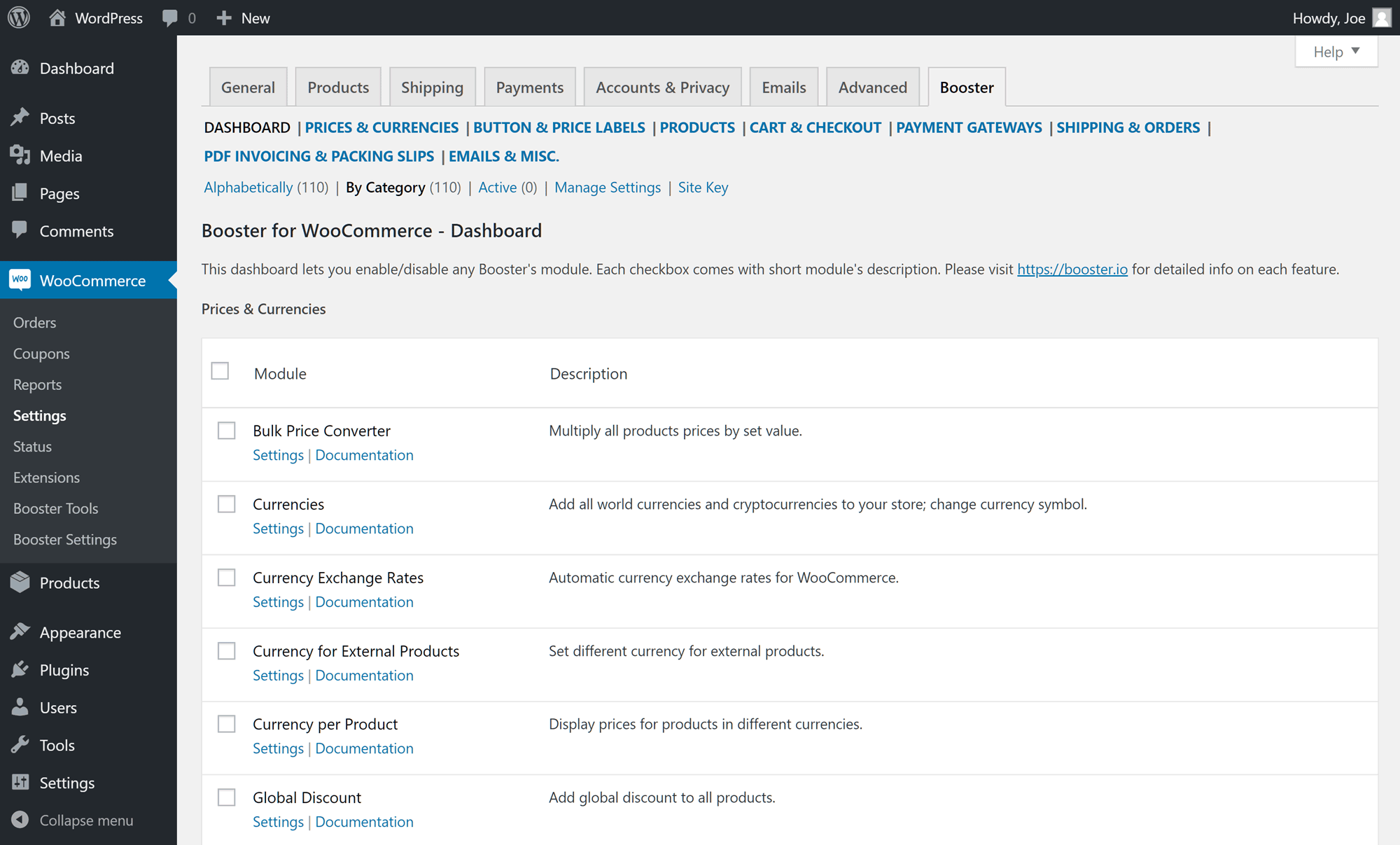 Booster pentru setările WooCommerce