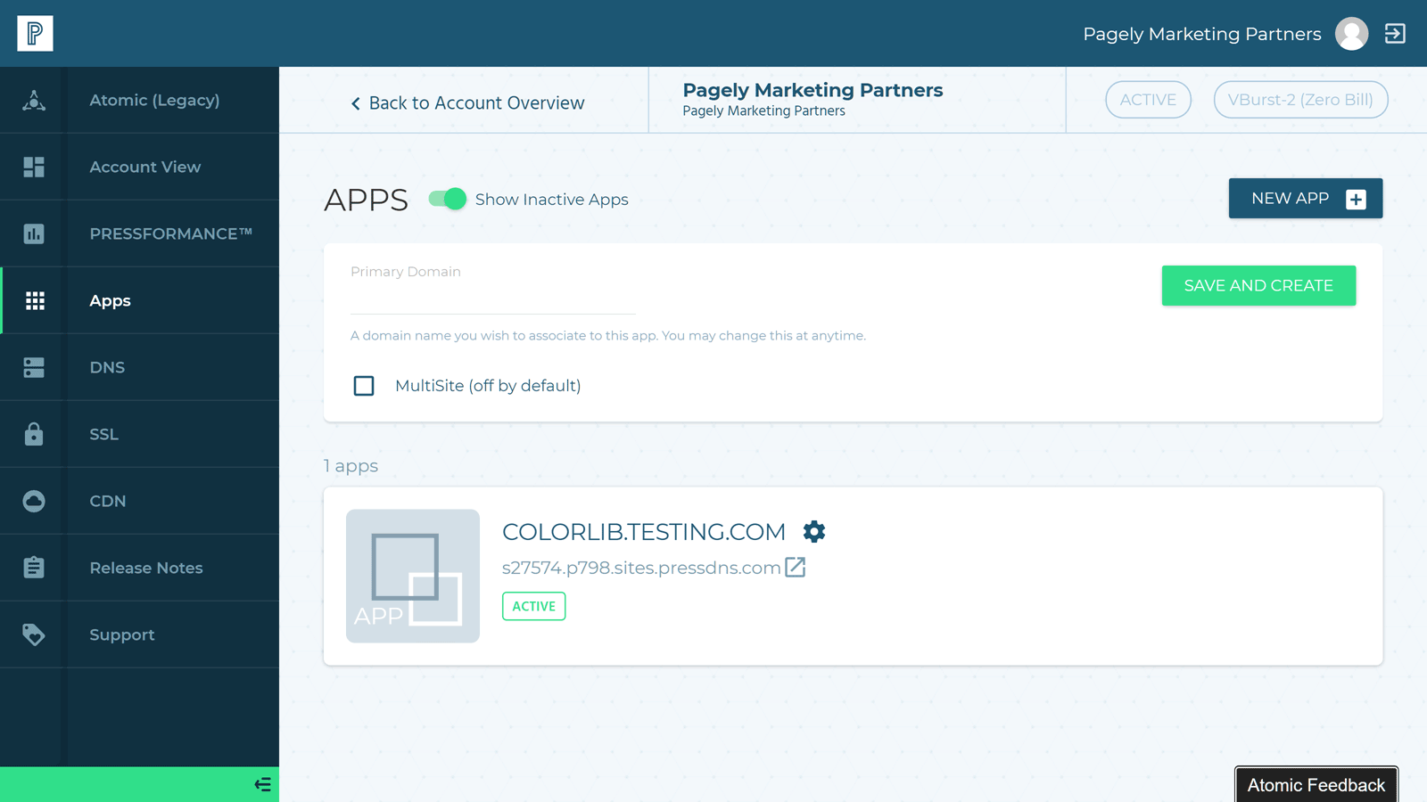 Pagely Atomic Dashboard