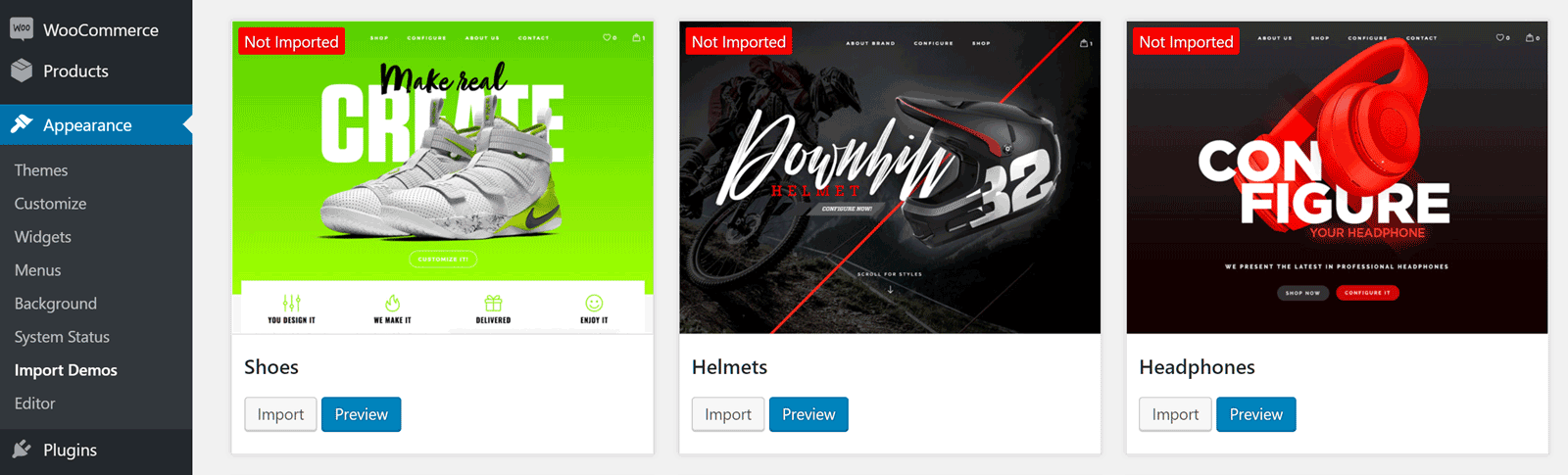 Importação de demonstração de loja