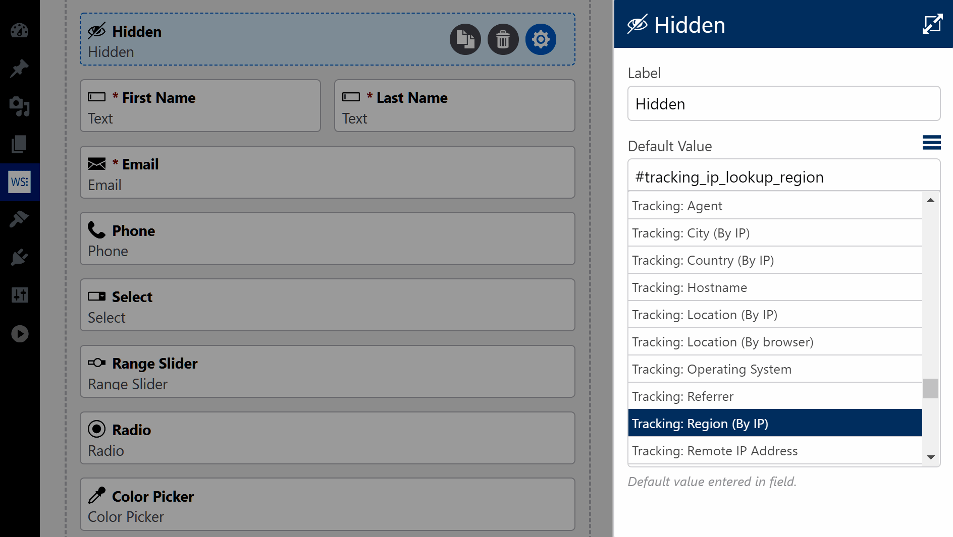 إعدادات الحقل المخفي