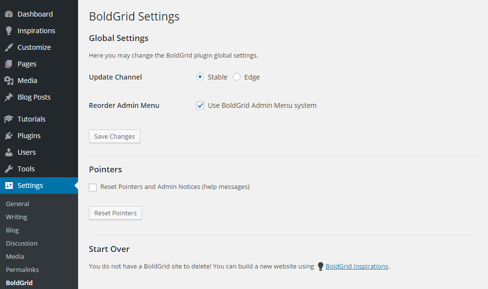 إعدادات مراجعة BoldGrid