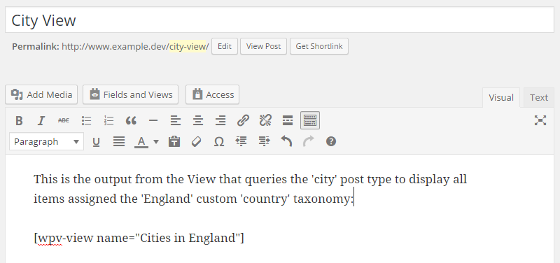 Przegląd widoków zestawu narzędzi Shortcode