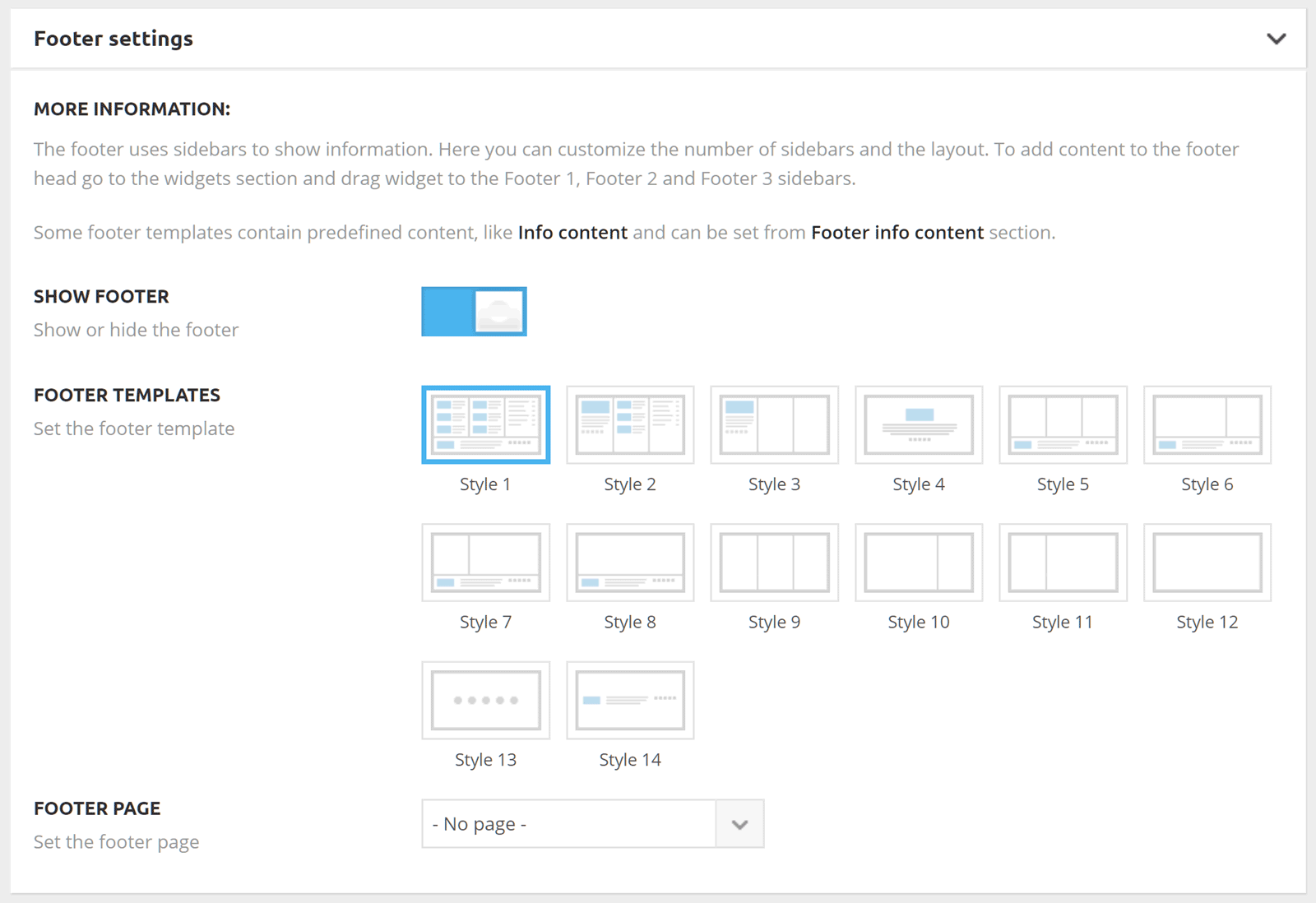 Ustawienia stopki panelu