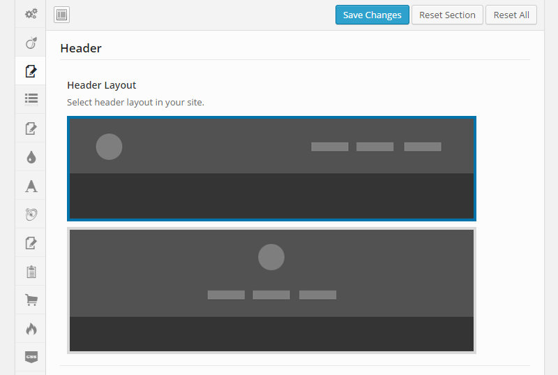 Panel kontrolny przeglądu motywu Aqua