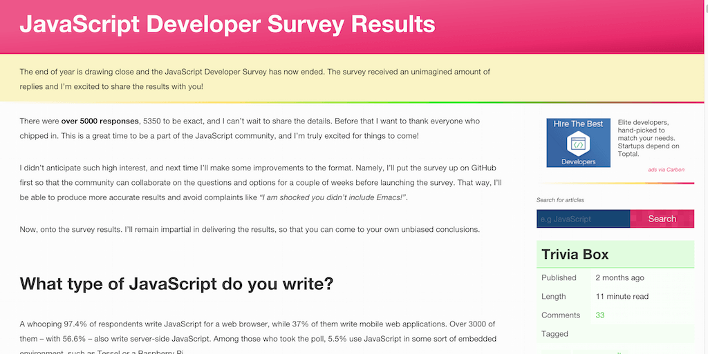 JavaScript 开发者调查结果