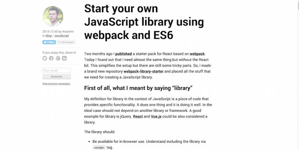 使用 webpack 和 ES6 启动你自己的 JavaScript 库