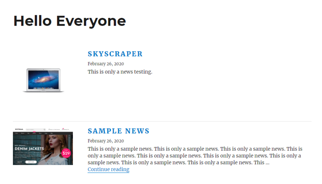 Simple News Zrzut ekranu wtyczki wiadomości WordPress