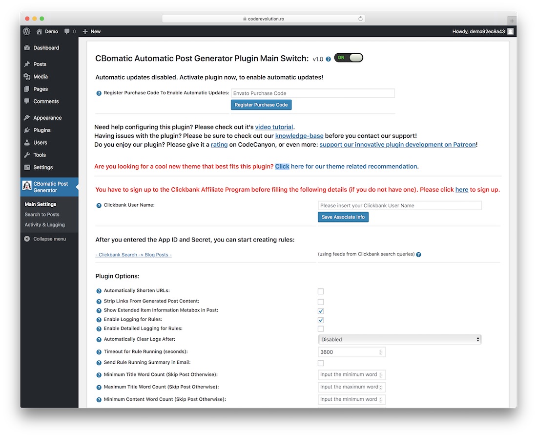 Plugin de afiliado de cbomatic clickbank para wordpress
