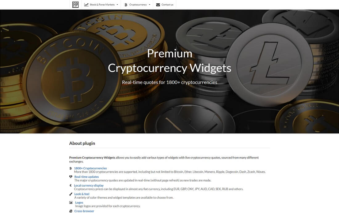 วิดเจ็ต cryptocurrency ระดับพรีเมียมสำหรับ wordpress