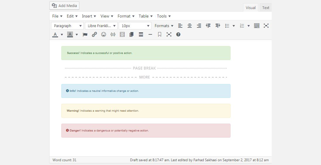 Complementos coloridos del editor de WordPress