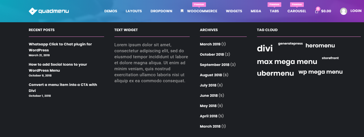 Complemento de menú desplegable de WordPress de temática oscura