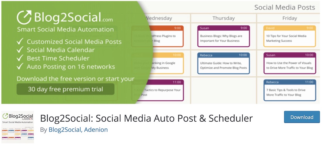 ปลั๊กอิน wordpress ฟรีที่จำเป็นของ blog2social