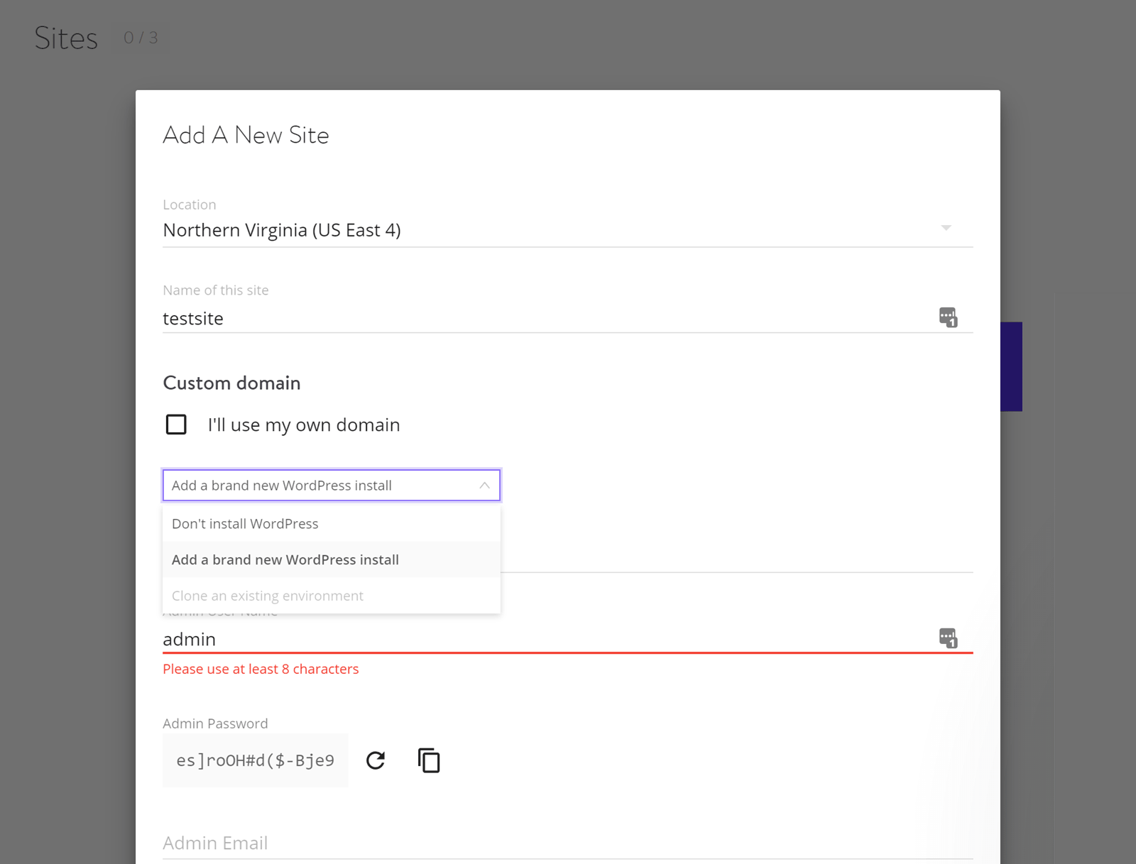新的 WordPress 网站