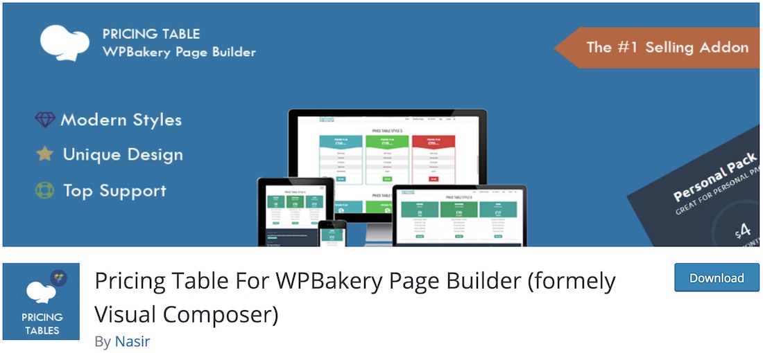 extensão wpbakery da tabela de preços