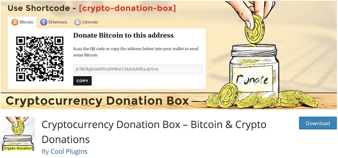 scatola per donazioni di criptovaluta
