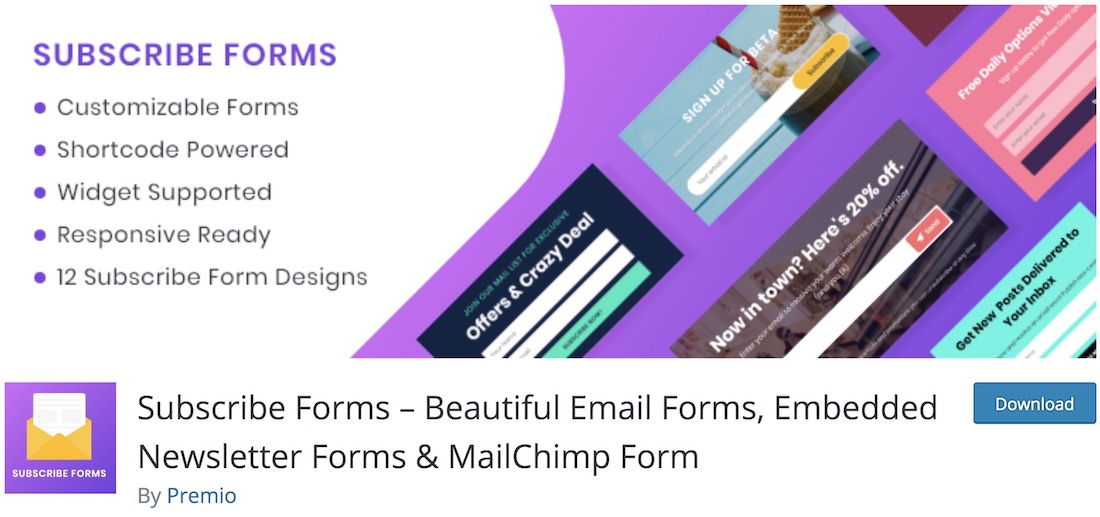 Formulare abonnieren kostenloses WordPress Mailchimp-Plugin