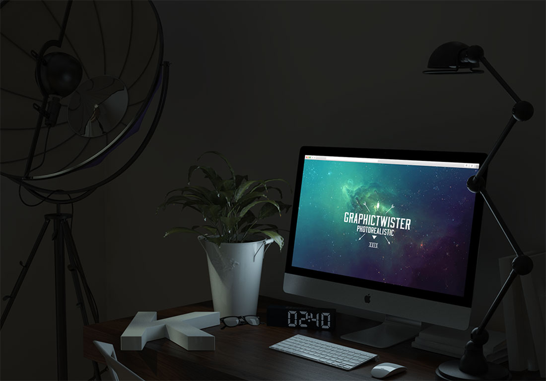 Maquette iMac Glowing Night gratuite en PSD