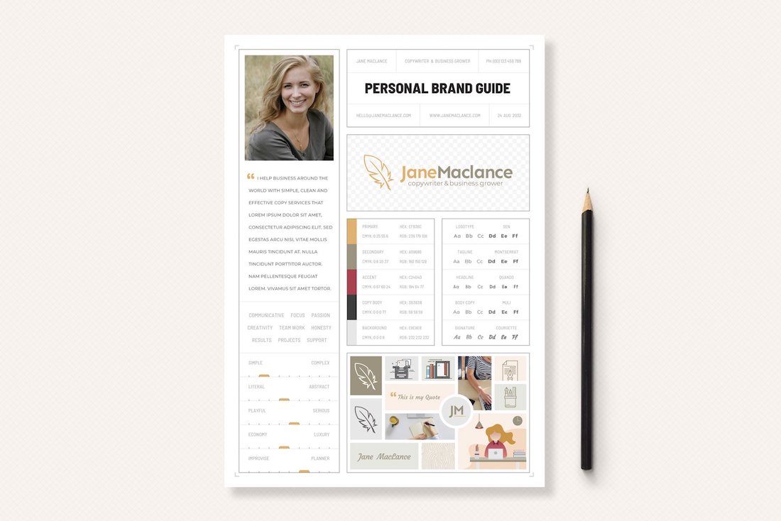 guide de style de marque personnelle d'une page