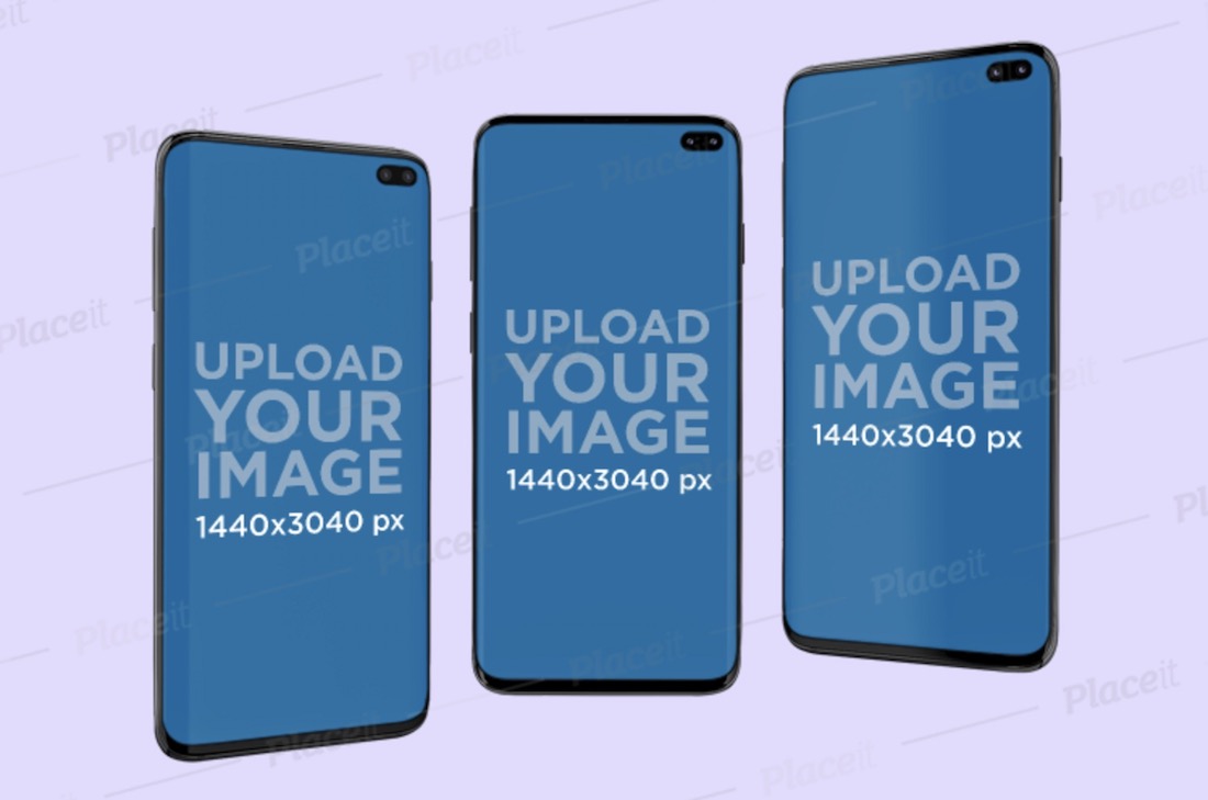 maquette comportant trois samsung galaxy s10 flottant