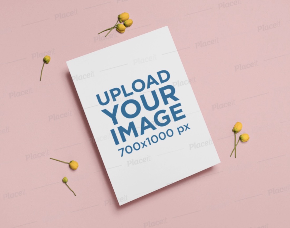 mockup selebaran a4 dengan bunga