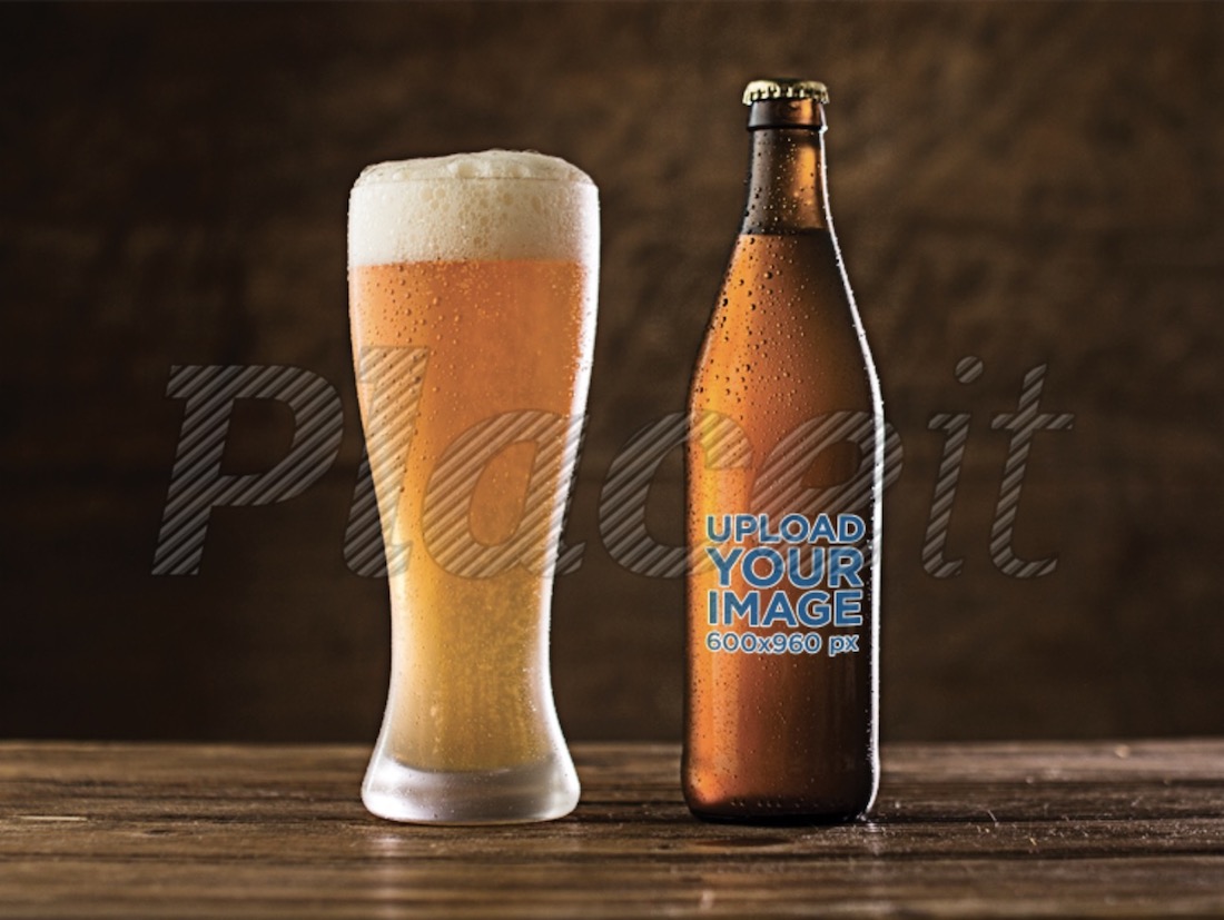 Bierflaschenetikettenvorlage mit Glas