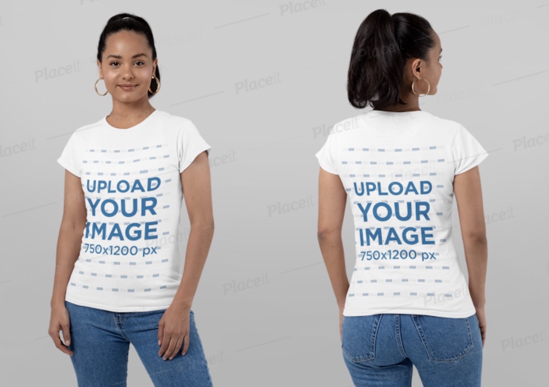 beide Seiten Mockup einer Frau, die ein T-Shirt trägt