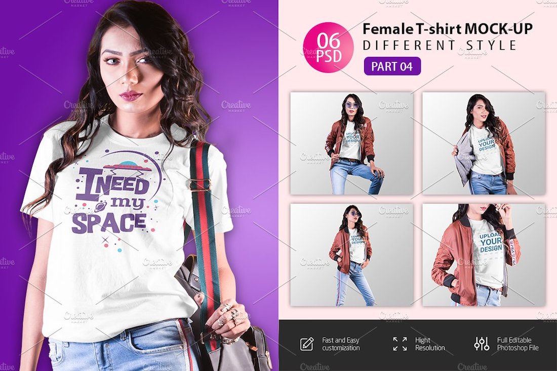 6 weibliche T-Shirt-Modelle