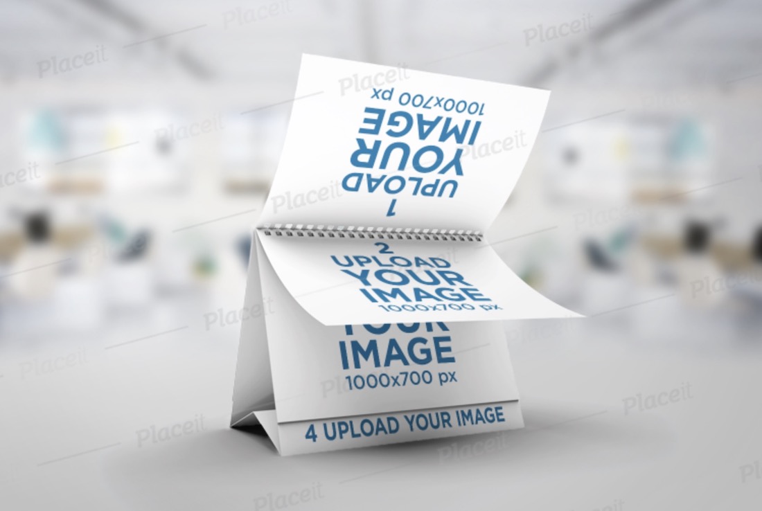 mockup di un calendario da tavolo con pagine fluenti