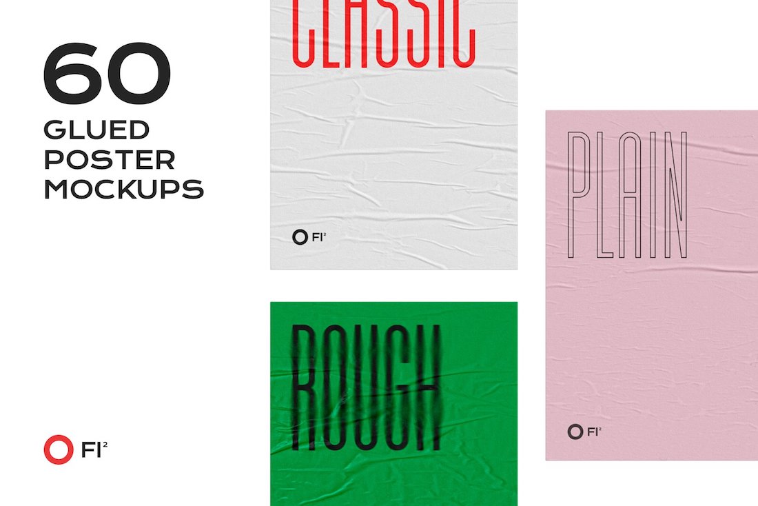 Pacchetto di 60 mockup di poster incollati