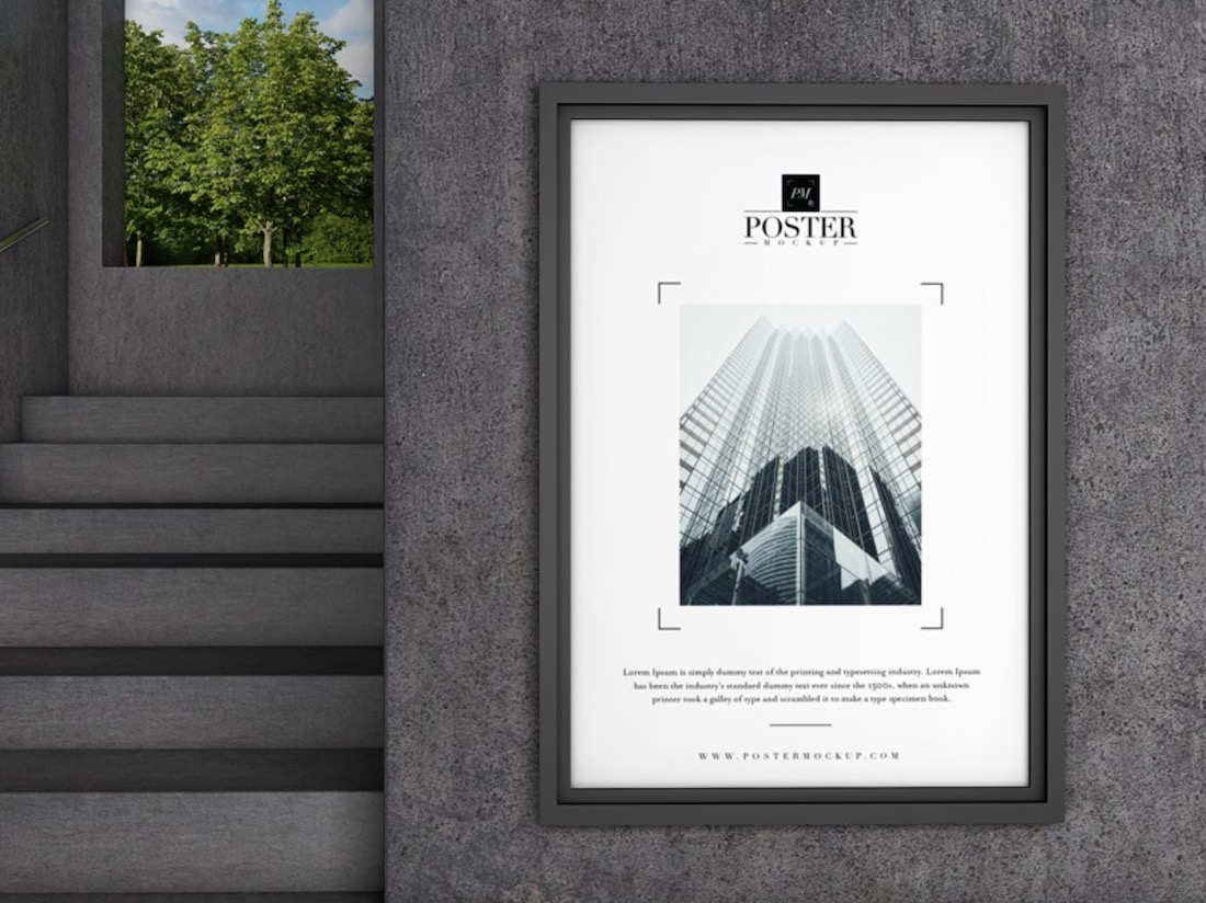poster da parete industriale psd mockup