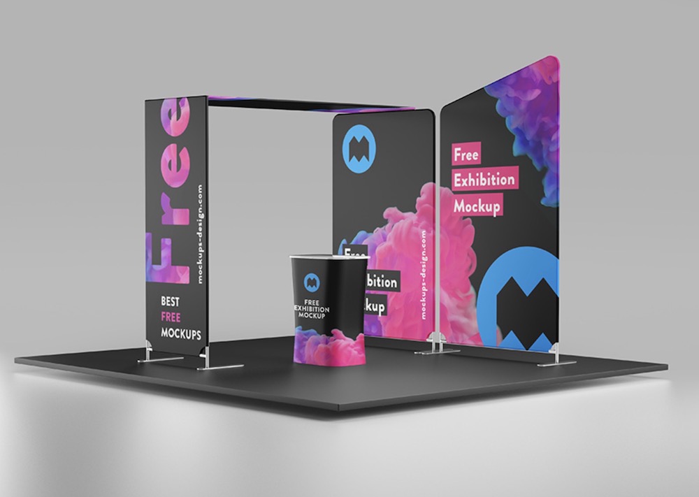 mockup di stand espositivo colorato psd