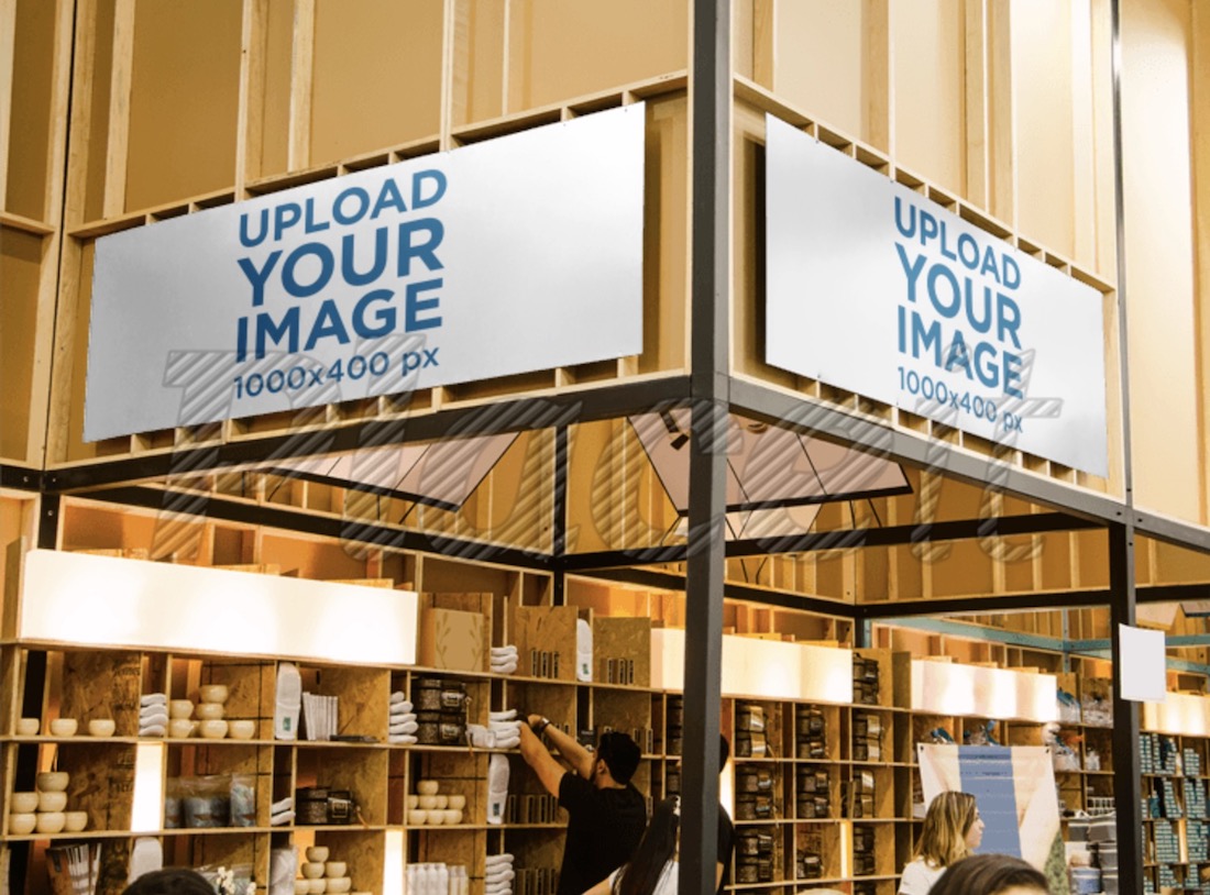 mockup di banner in uno stand espositivo in un centro congressi