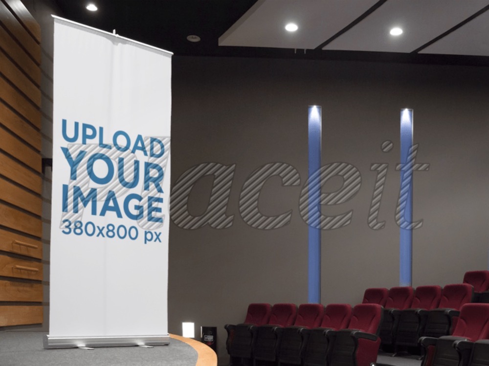 mockup banner verticale in un palcoscenico auditorium