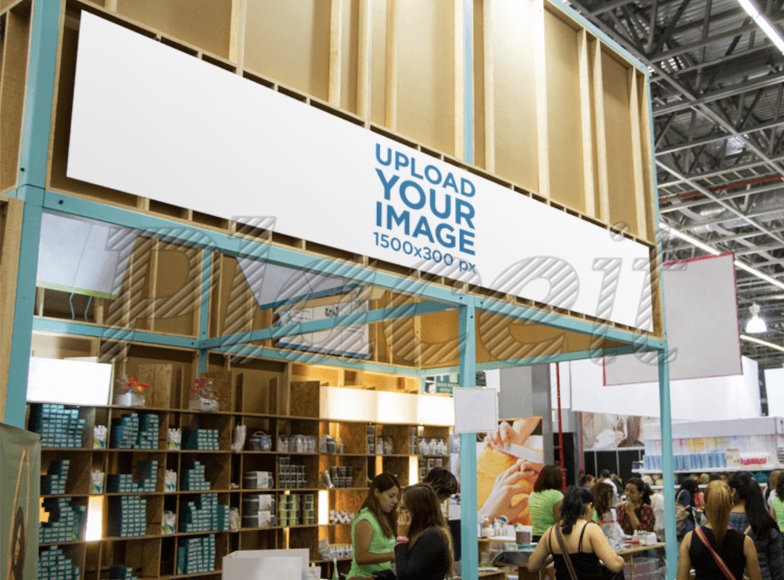 mockup di banner orizzontale in uno stand espositivo